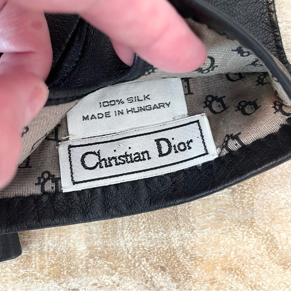 Christian Dior Silk Lined Black Leather Gloves - Picture 2 of 7